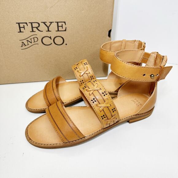 Frye & Co Port to Band Sandal Leather Sandal Almond Women 6M NWB Ankle Strap - Picture 2 of 8